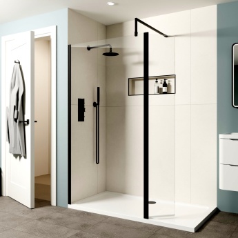Delphi Optics Matt Black Wet Room Shower Screen with Return Panel | Product Image