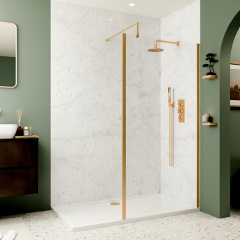 Delphi Optics Semi-Framed Brushed Brass Wet Room Shower Screen | Product Image