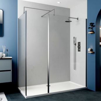 Delphi Optics Semi-Framed Brushed Pewter Walk-In Shower Enclosure | Product Image
