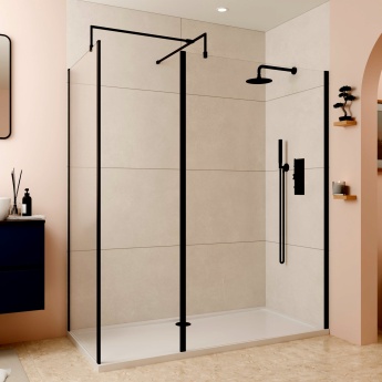 Delphi Optics Semi-Framed Matt Black Walk-In Shower Enclosure | Product Image