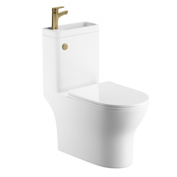 Delphi P2 Round Toilet Pan Pack with Basin and Brushed Brass Tap