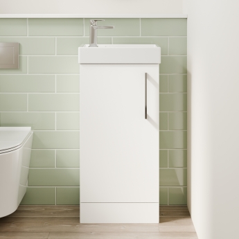 Delphi Pavilion White 400mm 1-Door Floor Standing Vanity Unit (inc Cloakroom Basin) | Product Image