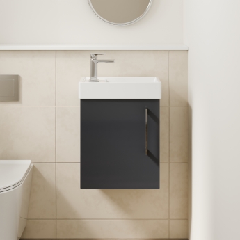 Delphi Pavilion Grey 400mm 1-Door Wall Hung Vanity Unit (inc Cloakroom Basin) | Product Image