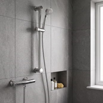 Delphi Pennard Thermostatic Round Bar Mixer Shower with Shower Kit - Chrome | Product Image