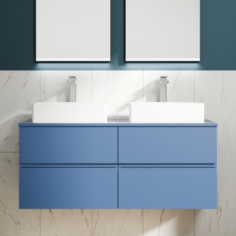 Delphi Penthouse Satin Blue 1200mm 4-Drawer Wall Hung Countertop Vanity Unit | Product Image