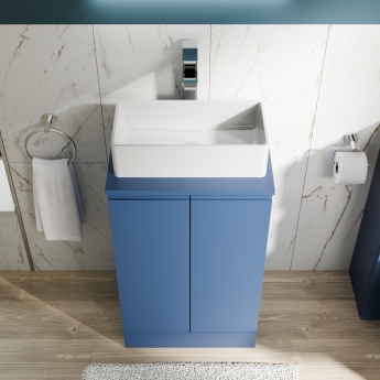 Delphi Penthouse Satin Blue 500mm 2-Door Floor Standing Countertop Vanity Unit | Product Image