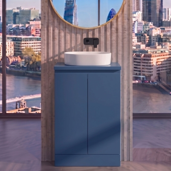 Delphi Penthouse Satin Blue 500mm 2-Door Floor Standing Countertop Vanity Unit | Product Image