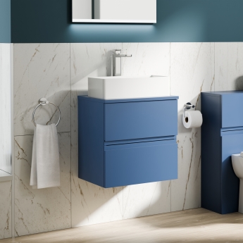 Delphi Penthouse Satin Blue 500mm 2-Drawer Wall Hung Countertop Vanity Unit | Product Image