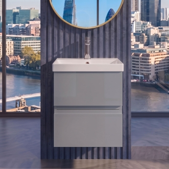 Delphi Penthouse 500mm 2-Drawer Wall Hung Vanity Unit (inc Basin) | Product Image