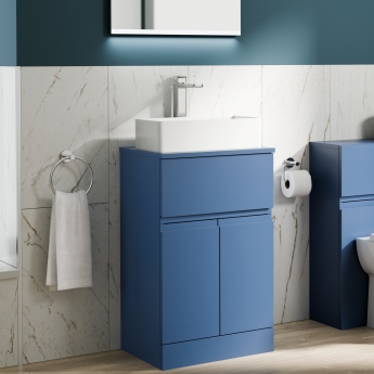Delphi Penthouse Satin Blue 500mm 2-Door 1-Drawer Floor Standing Countertop Vanity Unit | Product Image