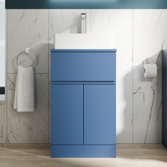 Delphi Penthouse Satin Blue 500mm 2-Door 1-Drawer Floor Standing Countertop Vanity Unit | Product Image