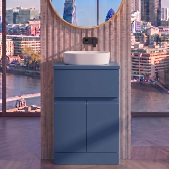 Delphi Penthouse Satin Blue 500mm 2-Door 1-Drawer Floor Standing Countertop Vanity Unit | Product Image