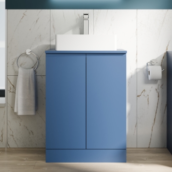 Delphi Penthouse Satin Blue 600mm 2-Door Floor Standing Countertop Vanity Unit | Product Image
