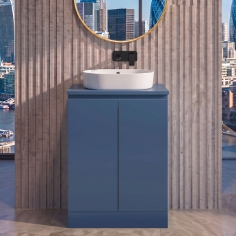 Delphi Penthouse Satin Blue 600mm 2-Door Floor Standing Countertop Vanity Unit | Product Image