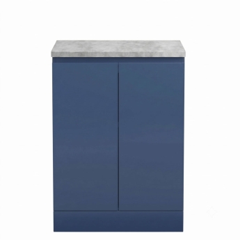 Delphi Penthouse Satin Blue 600mm 2-Door Floor Standing Premium Countertop Vanity Unit | Product Image