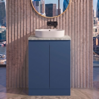 Delphi Penthouse Satin Blue 600mm 2-Door Floor Standing Premium Countertop Vanity Unit | Product Image