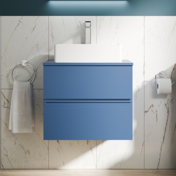 Delphi Penthouse Satin Blue 600mm 2-Drawer Wall Hung Countertop Vanity Unit | Product Image