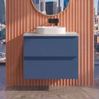 Delphi Penthouse Satin Blue 600mm 2-Drawer Wall Hung Premium Countertop Vanity Unit | Product Image