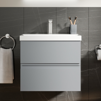 Delphi Penthouse Satin Grey 600mm 2-Drawer Wall Hung Vanity Unit (inc Basin) | Product Image