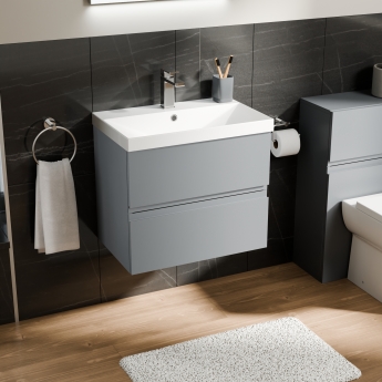 Delphi Penthouse Satin Grey 600mm 2-Drawer Wall Hung Vanity Unit (inc Basin) | Product Image