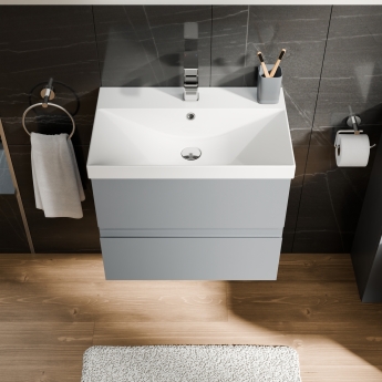 Delphi Penthouse Satin Grey 600mm 2-Drawer Wall Hung Vanity Unit (inc Basin) | Product Image