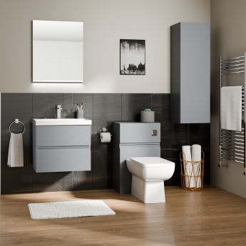 Delphi Penthouse Satin Grey 600mm 2-Drawer Wall Hung Vanity Unit (inc Basin) | Product Image