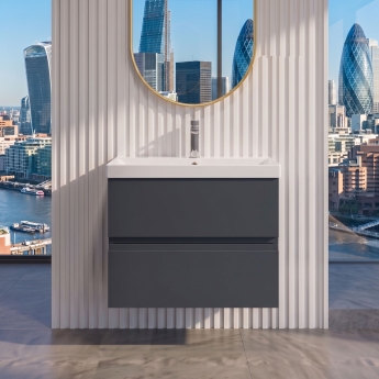 Delphi Penthouse 600mm 2-Drawer Wall Hung Vanity Unit (inc Basin) | Product Image