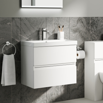 Delphi Penthouse 600mm 2-Drawer Wall Hung Vanity Unit (inc Basin) | Product Image