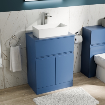 Delphi Penthouse Satin Blue 600mm 2-Door 1-Drawer Floor Standing Countertop Vanity Unit | Product Image