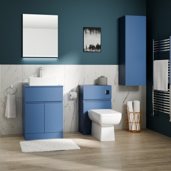Delphi Penthouse Satin Blue 600mm 2-Door 1-Drawer Floor Standing Countertop Vanity Unit | Product Image