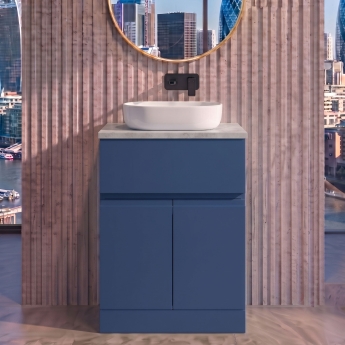 Delphi Penthouse Satin Blue 600mm 2-Door 1-Drawer Floor Standing Premium Countertop Vanity Unit | Product Image