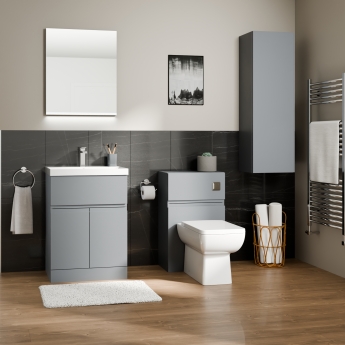 Delphi Penthouse Satin Grey 600mm 2-Door 1-Drawer Floor Standing Vanity Unit (inc Basin) | Product Image