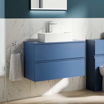 Delphi Penthouse Satin Blue 800mm 2-Drawer Wall Hung Countertop Vanity Unit | Product Image