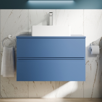 Delphi Penthouse Satin Blue 800mm 2-Drawer Wall Hung Countertop Vanity Unit | Product Image