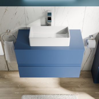 Delphi Penthouse Satin Blue 800mm 2-Drawer Wall Hung Countertop Vanity Unit | Product Image