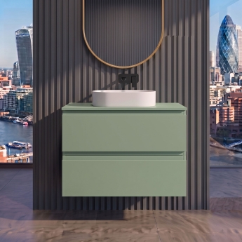 Delphi Penthouse Satin Blue 800mm 2-Drawer Wall Hung Countertop Vanity Unit | Product Image