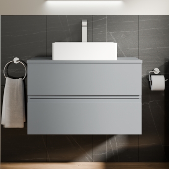 Delphi Penthouse Satin Grey 800mm 2-Drawer Wall Hung Countertop Vanity Unit | Product Image
