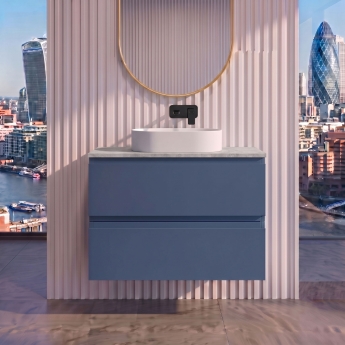 Delphi Penthouse Satin Blue 800mm 2-Drawer Wall Hung Premium Countertop Vanity Unit | Product Image