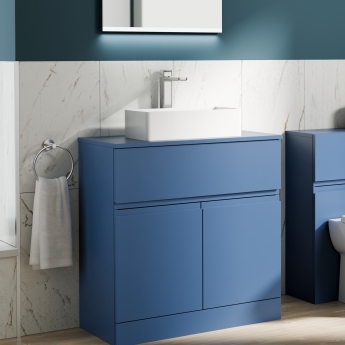 Delphi Penthouse Satin Blue 800mm 2-Door 1-Drawer Floor Standing Countertop Vanity Unit | Product Image