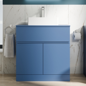 Delphi Penthouse Satin Blue 800mm 2-Door 1-Drawer Floor Standing Countertop Vanity Unit | Product Image