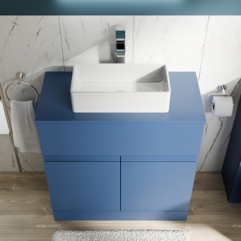 Delphi Penthouse Satin Blue 800mm 2-Door 1-Drawer Floor Standing Countertop Vanity Unit | Product Image