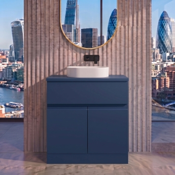 Delphi Penthouse Satin Blue 800mm 2-Door 1-Drawer Floor Standing Countertop Vanity Unit | Product Image