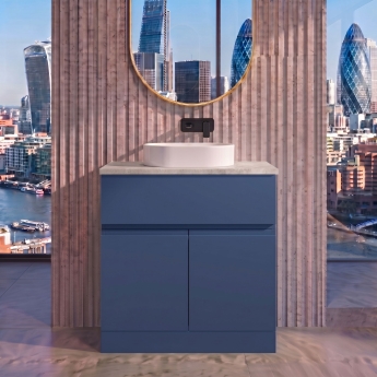 Delphi Penthouse Satin Blue 800mm 2-Door 1-Drawer Floor Standing Premium Countertop Vanity Unit | Product Image