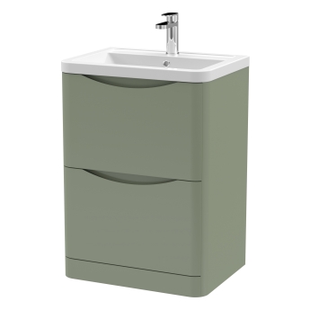Delphi Polaris Satin Green 600mm 2-Drawer Floor Standing Vanity Unit (inc Basin) | Product Image