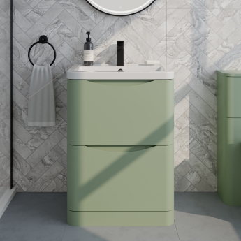 Delphi Polaris Satin Green 600mm 2-Drawer Floor Standing Vanity Unit (inc Basin) | Product Image
