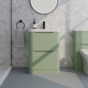 Delphi Polaris Satin Green 600mm 2-Drawer Floor Standing Vanity Unit (inc Basin) | Product Image