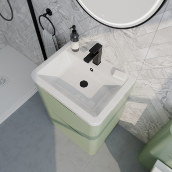 Delphi Polaris Satin Green 600mm 2-Drawer Floor Standing Vanity Unit (inc Basin) | Product Image