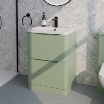 Delphi Polaris Satin Green 600mm 2-Drawer Floor Standing Vanity Unit (inc Basin) | Product Image