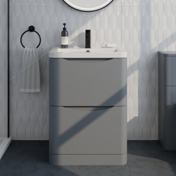 Delphi Polaris Satin Grey 600mm 2-Drawer Floor Standing Vanity Unit (inc Basin) | Product Image