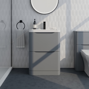 Delphi Polaris Satin Grey 600mm 2-Drawer Floor Standing Vanity Unit (inc Basin) | Product Image